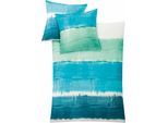 Bettwäsche KLEINE WOLKE "Long Beach", blau (türkis), B/L: 135cm x 200cm, 1 Stk., 1 Stk., Mako-Satin, B/L: 80cm x 80cm, 2 Stk., Mako-Satin, Obermaterial: 100% Baumwolle, Bettwäsche, Bettwäsche, mit breiten Streifen