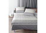 Bettwäsche JANINE "Warnemünde", beige (silberfarben, sand), B/L: 155cm x 220cm, 1 Stk., 1 Stk., Mako-Satin, B/L: 80cm x 80cm, 2 Stk., Mako-Satin, Obermaterial: 100% Baumwolle, Bettwäsche, Bettwäsche, mit Ornamenten und Streifen, Bettwäsche in verschiedenen Qualitäten