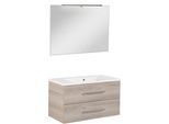 Waschtisch FACKELMANN "Waschplatz-Set B.Clever", braun (korpus und fronten optik alaska esche, optik alaska esche), B:90cm T:46cm, Waschtische, Waschtisch, 4-teilig