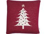 Dekokissen TOM TAILOR HOME "Knitted Red Tree", rot (rot, gemustert), B:45cm L:45cm, Baumwolle, Dekokissen_Sitzkissen_Kissenhüllen, Gestrickte Kissenhülle ohne Füllung mit Weihnachtsbaum-Motiv, 1 Stück