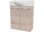 Waschtisch FACKELMANN "SBC", braun (braun, hellbraun, alaska, esche, optik), B:54,5cm H:70,5cm T:31,7cm, Holzwerkstoff, Keramik, Waschtische, Waschtisch, bestehend aus Becken und Unterbau, Breite ca. 55 cm