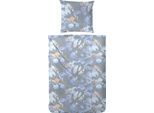 Bettwäsche PRIMERA "Bio-Renforce-Bettwäsche Willow", blau, B/L: 135cm x 200cm, 1 Stk., 1 Stk., Renforcé (Bio-Baumwolle), B/L: 80cm x 80cm, 2 Stk., Renforcé (Bio-Baumwolle), Obermaterial: 100% Baumwolle, Bettwäsche, Bettwäsche, mit zarten Blumen und Blättern