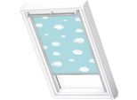 Verdunklungsrollo VELUX "DKL 4660S", blau (kids blauer himmel, alufarben), UK10, stufenlos positionierbar, Polyester, Rollos, Verdunklungsrollo, alufarbene Führungsschienen & Griffleiste