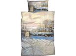 Bettwäsche GOEBEL "Elster", beige (creme), B/L: 135cm x 200cm, 1 Stk., 1 Stk., Satin, B/L: 80cm x 80cm, 2 Stk., Satin, Obermaterial: 100% Baumwolle, Bettwäsche, Bettwäsche, winterlich, außergewöhnlich