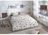 Wendebettwäsche GOOD MORNING "Feathers", weiß (weiß, beige), B/L: 135cm x 200cm, 1 Stk., 1 Stk., Flanell, B/L: 80cm x 80cm, 2 Stk., Flanell, Obermaterial: 100% Baumwolle, Bettwäsche, Wendebettwäsche, Biber, 135x200, Warm, Weich, Wendeoptik, Reißverschluss, Federn, Weiß