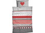 Bettwäsche CASATEX "Herz-Karo", grau (grau, rot), B/L: 155cm x 220cm, 1 Stk., 1 Stk., Renforcé, B/L: 80cm x 80cm, 2 Stk., Renforcé, Obermaterial: 100% Baumwolle, Bettwäsche, Bettwäsche, niedlichem Herz-Karo Design