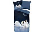 Wendebettwäsche "Share", blau, B/L: 135cm x 200cm, 1 Stk., 1 Stk., Renforcé, B/L: 80cm x 80cm, 2 Stk., Renforcé, Obermaterial: 100% Polyester, PURE LUXURY COLLECTION, Bettwäsche, Wendebettwäsche, Mikrofaser, 135x200, Pflegeleicht, Reißverschluss, Wendeoptik, Schwäne