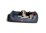 Tierlando ® MADDOX VIP Orthopädisches Hundebett VISCO Velours Kunstleder S - XXL schwarz/ graphit 1,2 m, 25 cm, 85 cm