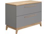 Wickelkommode PAIDI "STIENE in Beige oder Grau, 2 Schubladen mit Soft-Close, Vollauszug", schiefergrau, eiche massiv, schiefergrau, eiche massiv, B:123cm H:92cm T:57cm, Holzwerkstoff, Massivholz, Wickelkommoden, Wickelkommode, Kommode 123 cm Breite, geprüfte Sicherheit, Wickeltisch mit Massivholz