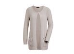Kurzjacke GOLDNER "Brauner Cardigan mit Lochmuster, Langarm", Damen, Gr. 48, beige (stein), Obermaterial: 53% Polyacryl PAN. 24% Polyamid PA. 18% Baumwolle CO. 5% metallisierte Fasern MTF., gerade, Tubular, Jacken Kurzjacke, mit Glitzergarn