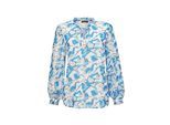Chiffonbluse GOLDNER "Kurzgröße Bluse", Damen, Gr. 24, blau (blau, gemustert), Obermaterial: 100% Polyester PES., Manschette, Blusen Chiffonbluse, Mit femininen Rüschendetails