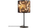 PACO HOME Tischleuchte "Luca Flower", schwarz, Ø 18cm H: 36,5cm, Leuchten, Nach Stoff Lampenschirm Blumen Muster Floral Textil Rund, Tischleuchte