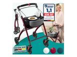 ELONEO Wohnungsrollator 54cm breit, faltbar und leicht, inkl. Tablett & Stoffkorb »Premium«, rot