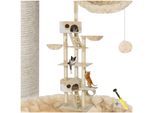 tectake® Kratzbaum, 243 bis 260 cm, mit 2 Katzenhäusern, inklusive 2 Treppen, 2 Spielbällen, Deckenspanner und Kippschutz