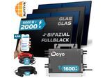 SUNNIVA® 2000W Balkonkraftwerk BIFAZIAL FULLBLACK komplett Steckdose DEYE 1600W Wechselrichter, PV Solaranlage, 4x 500W Glas Solarmodule, inkl. 5m Kabel, Bluetooth WIFI, Komplettset