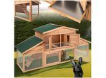 tectake® Kleintierstall, aus Holz, 4 Türen, Ruhezone und Freilaufbereich, inklusive ausziehbarer Schublade, 226 x 77 x 95,5 cm