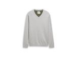 TOM TAILOR Herren Strickpullover mit V-Ausschnitt aus Baumwolle, grau, Meliert, Gr. M