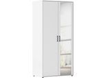 Drehtürenschrank RAUCH "Kleiderschrank Schrank Garderobe Wäscheschrank VOYAGER", weiß (alpinweiß), B:93cm H:194cm T:53cm, Holzwerkstoff, Schränke, Drehtürenschrank, mit modernen Griffen in Graumetallic und Spiegel