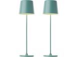 BRILLIANT LED Tischleuchte "Kaami - mobile LED Außen Akku Tischlampe 2er-Set", grün (eisberggrün), Ø 10cm H: 37cm, 2 Stk., Leuchten, 310 lm, Touchdimmer, USB, Akku, Outdoor, Indoor, Akkuleuchte 37cm hoch, LED Tischleuchte