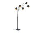 REALITY LEUCHTEN Stehlampe "Tommy, Bogenleuchte 5-flammig, exkl 5x E14 max 28W, mit Fussschalter", schwarz (schwarz matt, goldfarben), 5, Ø 12cm H: 200cm, 1 Stk., Leuchten, Stehlampe Wohnzimmer mit Stoffschirmen und verstellbaren Spots, Stehlampe