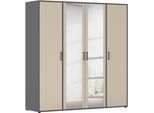 Drehtürenschrank RAUCH "Kleiderschrank Schrank Garderobe Wäscheschrank VOYAGER", beige (beige (champagner), graumetallic), B:187cm H:194cm T:53cm, Holzwerkstoff, Schränke, Drehtürenschrank, mit modernen Griffen in Graumetallic und Spiegel