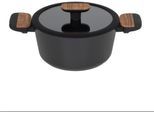 Kochtopf RESTO KITCHENWARE "Mon, Bratentopf antihaftbeschichtet und spülmaschinenfest", schwarz, H:8,5cm L:32,1cm Ø:20cm, Töpfe, Kochtopf, mit Glasdeckel und stoßdämpfendem Silikonrand, im Geschenkkarton