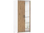 Drehtürenschrank RAUCH "Kleiderschrank Schrank Garderobe Wäscheschrank VOYAGER", alpinweiß, eiche artisan, B:93cm H:194cm T:53cm, Holzwerkstoff, Schränke, Drehtürenschrank, mit modernen Griffen in Graumetallic und Spiegel