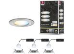 PAULMANN LED Einbauleuchte "LED Einbauleuchte Nova Coin IP44 rund 78mm", silber (edelstahlfarben), 3, Ø 7,8cm, 3 Stk., Leuchten, Memoryfunktion, Farbwechsler, Farbsteuerung, Dimmer, Smart Home, LED Einbauleuchte