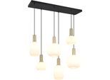 TRIO LEUCHTEN Pendelleuchte "DIVA, E27 Hängelampe 6-flammig mit Glasschirm, exkl 6xE27 max 10W", braun (messing matt), 6, H: 150cm, 1 Stk., Leuchten, höhenverstellbar bis max 150cm Hängeleuchte 92x 35 cm Wohnzimmer Küche, Pendelleuchte
