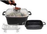 Bräter ELO BASIC "Multifunktionstopf-Set Cubus", schwarz, Ø:24cm, Töpfe, Bräter, mit Dünsteinsatz und Grillrillen