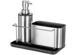 Küchenorganizer-Set "SHIRLEY", silber, B:21cm H:18,5cm L:11,5cm T:11,5cm, Edelstahl, Kunststoff, SCHÖNER WOHNEN-KOLLEKTION, Küchenhelfer-Sets, Küchenorganizer-Set, Spülorganizer mit Spülspender aus Edelstahl