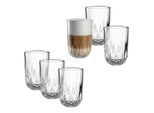 Latte-Macchiato-Glas LEONARDO "GOCCE, 380 ml, 6er-Set", transparent, H:11,9cm Ø:7,9cm, Glas, Trinkgefäße, Latte-Macchiato-Glas, 3. Variante, mit Tropfenrelief