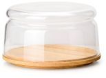 Käseglocke CONTINENTA, beige (natur, transparent), H:9cm Ø:16cm, Glas, Holz, Servierglocken, Käseglocke, / Schüssel, 2-teilig Ø 16x9cm