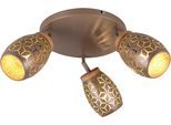 REALITY LEUCHTEN Deckenleuchte "BIDAR, Deckenlampe mit 3 schwenkbaren Spots, exkl 3x E14 max 10W", braun, 3, Ø 58cm H: 27cm, 1 Stk., Leuchten, Metall-Lampenschirm mit Lasercut Muster und Holz-Dekoelement Ø 58cm, Deckenleuchte