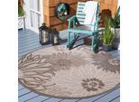 Teppich SANAT "Floral 2 Outdoor", beige, H:6mm Ø:200cm, Kunstfaser, Teppiche, Teppich, In- und Outdoor geeignet, florales Design, Balkon, Terasse