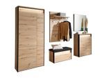 Voleo Garderobe Edra, Schwarz, Eiche Artisan, Glas, Holzwerkstoff, 5-teilig, warmweiß, 266x200x38 cm, Garderobe, Garderoben-Sets & Serien, Garderoben-Sets