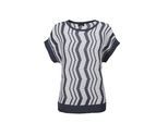 Rundhalspullover GOLDNER "Halbarmpullover mit Lochstruktur", Damen, Gr. 48, blau (marine, gemustert), Obermaterial: 76% Polyacryl PAN. 24% Baumwolle CO., figurumspielend, U-Boot-Ausschnitt, Rippe, Pullover Rundhalspullover, Intarsienmuster