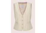 Kurzweste MADELEINE "Weste Elegante Nadelstreifen-Weste mit Knöpfen", Damen, Gr. 44, weiß (perlweiß, beige, melange), Obermaterial: 73% Polyester PES. 24% Viskose CV. 3% Elasthan EL., Modern, V-Ausschnitt, Westen, Verkürzte Form