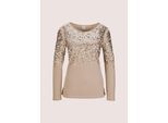 Langarmshirt MADELEINE "Sweatshirt Glitzeroberteil mit funkelnden Details", Damen, Gr. 38, gold (berber, goldfarben), Obermaterial: 60% Polyester PES. 24% Viskose CV. 16% metallisierte Fasern MTF., Modern, normal, U-Boot-Ausschnitt, Shirts Langarmshirt, Glanzeffekte durch Pailletten