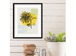 Bild QUEENCE "Sunflower", bunt (farbe rahmen: schwarz, farbe bild(er): schwarz, grün, gelb, blau), B:50cm H:70cm, Acrylglas, Holz, Papier, Bilder, Bild, gerahmt