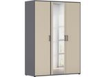 Drehtürenschrank RAUCH "Kleiderschrank Schrank Garderobe Wäscheschrank VOYAGER", beige (beige (champagner), graumetallic), B:140cm H:194cm T:53cm, Holzwerkstoff, Schränke, Drehtürenschrank, mit modernen Griffen in Graumetallic und Spiegel