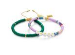 Perlenarmband YOKOAMII "Set: Y147", grün, Armbänder, Damen, Edelstahl, Perlenarmband, 2er Set Armbänder