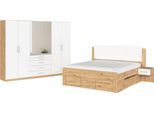 Schlafzimmer-Set RAUCH "Komplettschlafzimmer Stauraumbett Liegefläche 180x200 MADE IN GERMANY", eiche artisan, alpinweiß, ohne Matratze, B/H: 180cm x 200cm, Holzwerkstoff, Schlafzimmermöbel-Sets, Schrank mit 5 Schubladen, Bettanlage mit 8 Schubladen MADE IN GERMANY