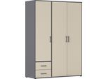 Drehtürenschrank RAUCH "Kleiderschrank Schrank Garderobe Wäscheschrank VOYAGER", beige (beige (champagner), graumetallic, griffe graumetallic), B:140cm H:194cm T:53cm, Holzwerkstoff, Schränke, Drehtürenschrank, mit 2 modernen Griffvarianten, mit Außenschubladen MADE IN GERMANY