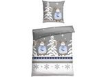 Bettwäsche SCHIESSER "Kitta aus weicher Baumwolle mit coolem Winter-Print", grau, B/L: 155cm x 220cm, 1 Stk., 1 Stk., Feinbiber, B/L: 80cm x 80cm, 2 Stk., Feinbiber, Obermaterial: 100% Baumwolle, Bettwäsche, Bettwäsche, MADE IN GREEN by OEKO-TEX-zertifiziert