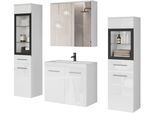 Badmöbel-Set WELLTIME "MADRIT II, Schrank mit Waschbecken, 2 Hänger, Spiegelschrank", weiß (weiß, weiß hochglanz), B:120,4cm H:131,5cm T:34,5cm, Holzwerkstoff, Kastenmöbel-Sets, Badmöbel-Set, Hängende Badmöbel mit Glaseinsätzen – in vielen Farben erhältlich