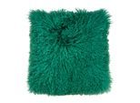 Dekokissen PAD "Glory", dunkelgrün, unifarben, B:40cm L:40cm, Lammfell, Polyester, Dekokissen_Sitzkissen_Kissenhüllen, Echtfell