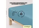 Spannbettlaken SCHLAFGUT "EASY Jersey Elasthan Boxspring", blau (petrol mid), 1 Stk., Jersey, 90-100x200-220 40cm, Jersey, Obermaterial: 95% Baumwolle, 5% Elasthan, Bettlaken, Spannbettlaken, MADE IN GREEN by OEKO-TEX