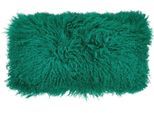 Dekokissen PAD "Glory", dunkelgrün, unifarben, B:30cm L:50cm, Lammfell, Polyester, Dekokissen_Sitzkissen_Kissenhüllen, Echtfell