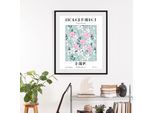 Bild QUEENCE "Flowermarket", pink (farbe rahmen: schwarz, farbe bild(er): pink, blau), B:30cm H:40cm, Acrylglas, Holz, Papier, Bilder, Bild, gerahmt